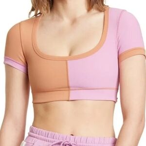 L*Space Active Set Revolutions Ribbed Colorblock Crop Top Biker Shorts Size Smal